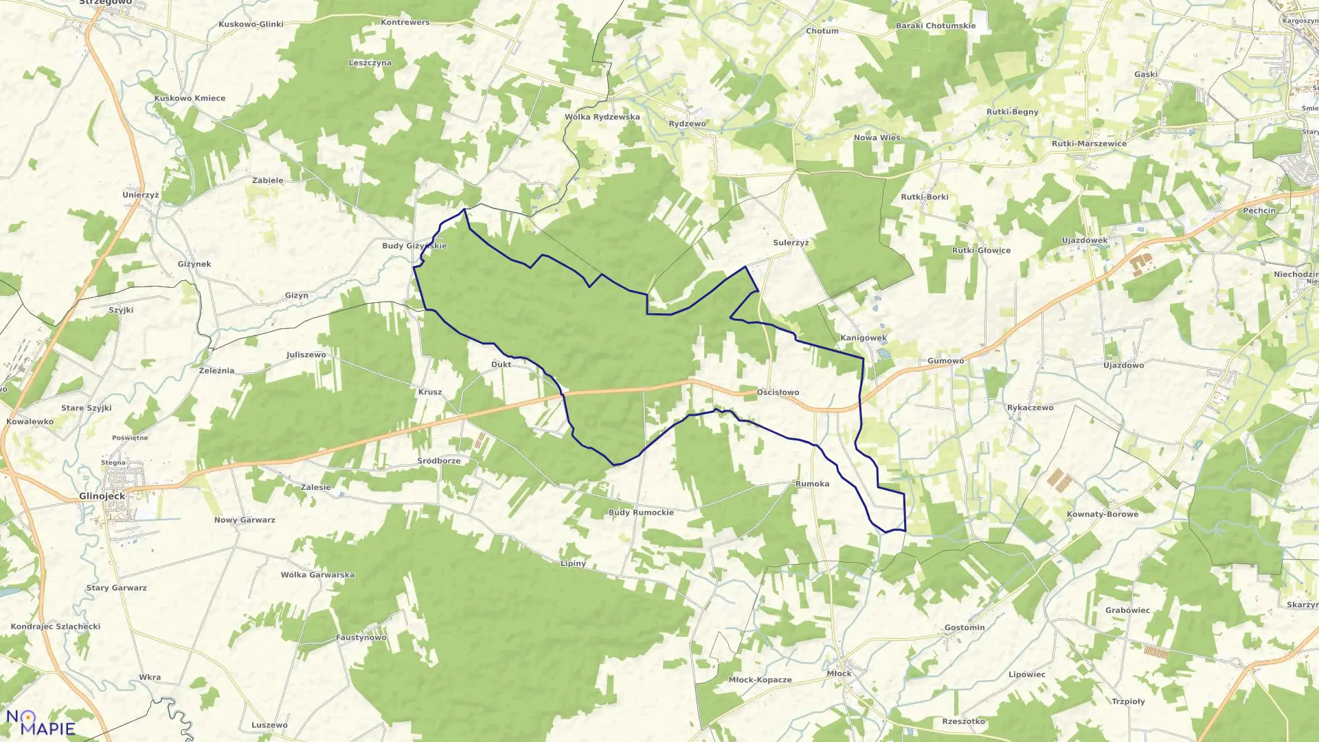 Mapa obrębu OŚCISŁOWO w gminie Glinojeck