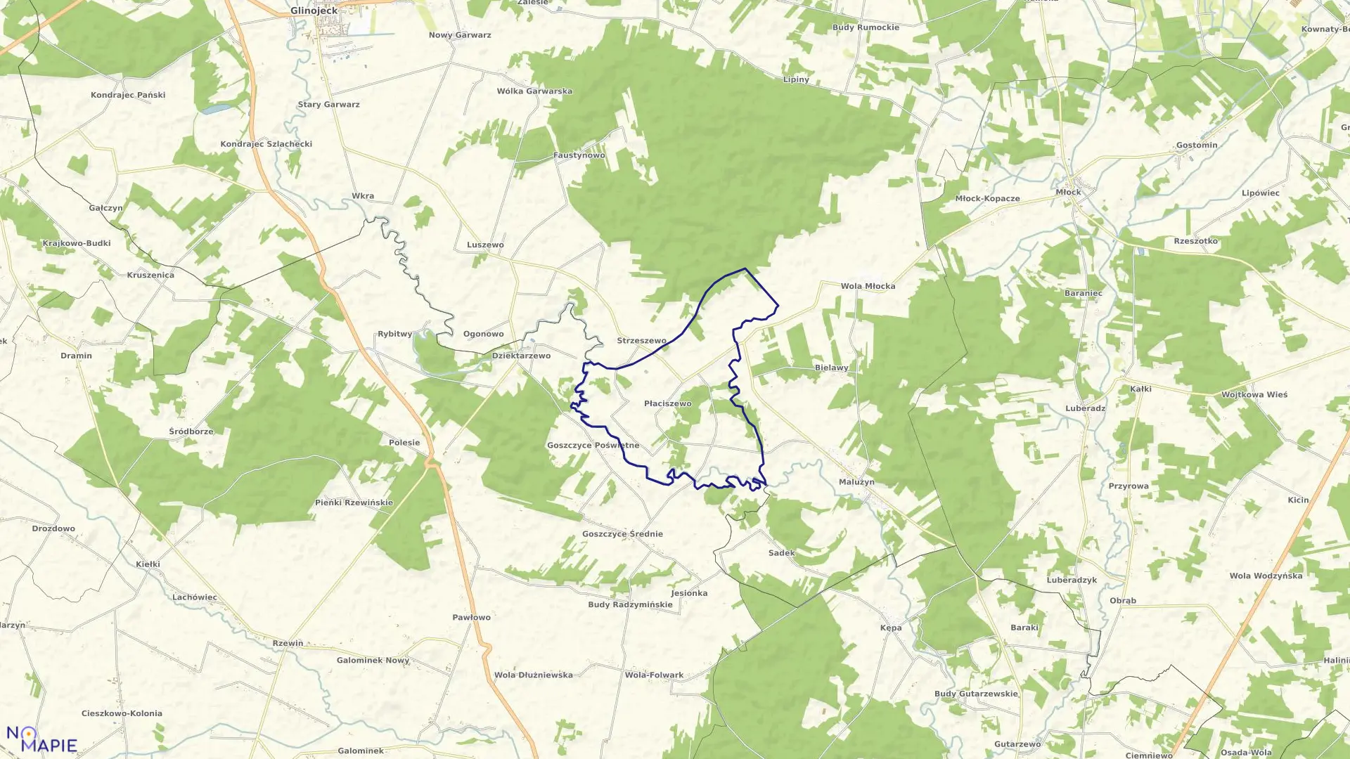 Mapa obrębu PŁACISZEWO w gminie Glinojeck