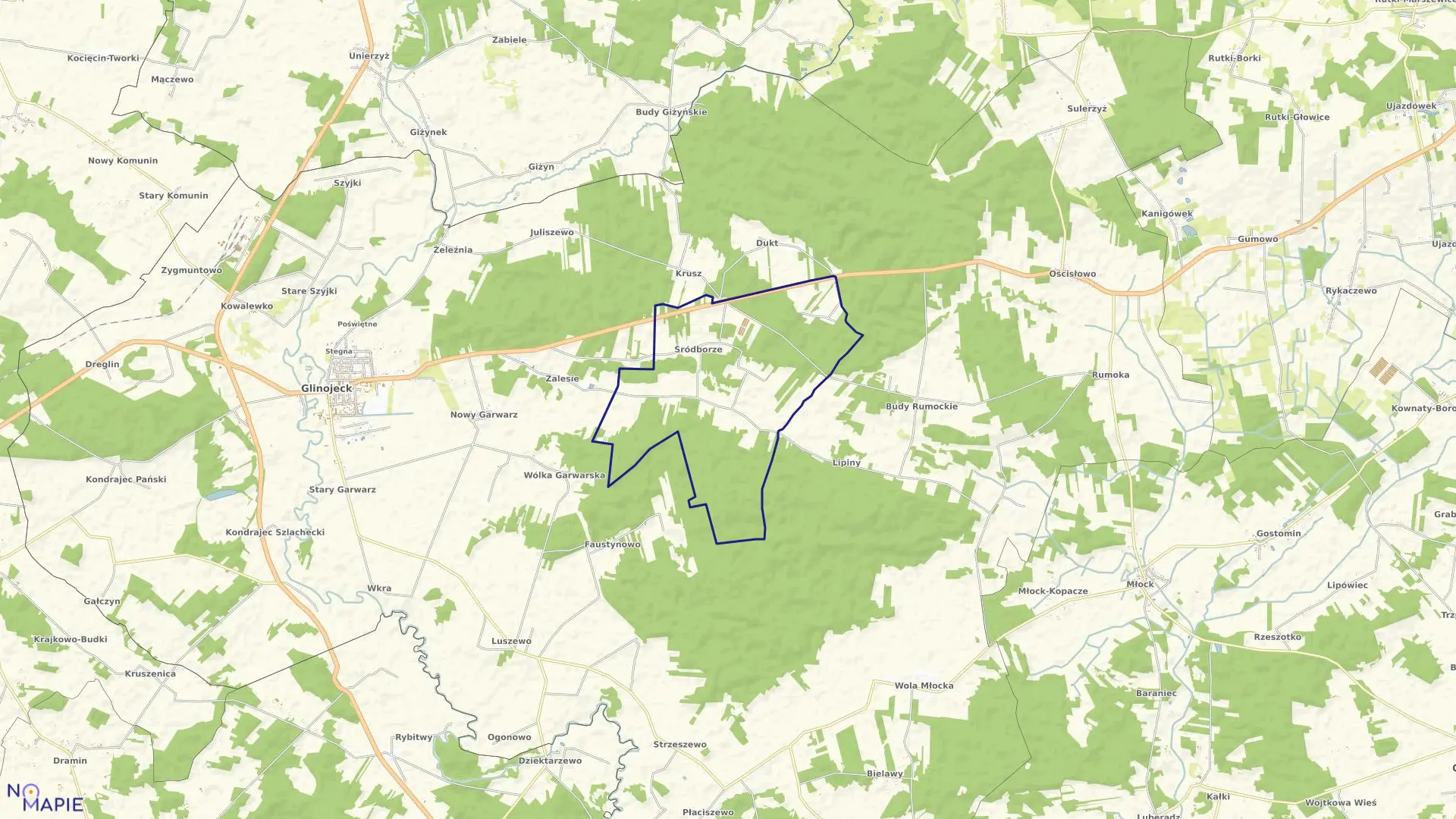 Mapa obrębu ŚRÓDBORZE w gminie Glinojeck